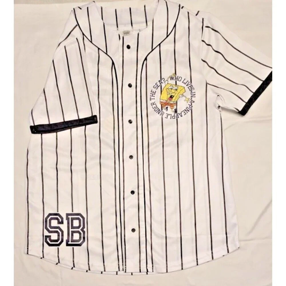 SPONGE BOB SQUARE PANTS‎ Men's Baseball Shirt L, Button Up, Short Sleeves